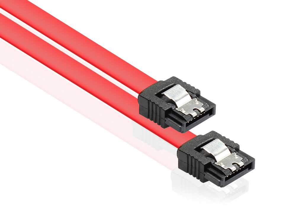 Anschlusskabel SATA 6 Gb/s mit Metallclip, rot, 1m
