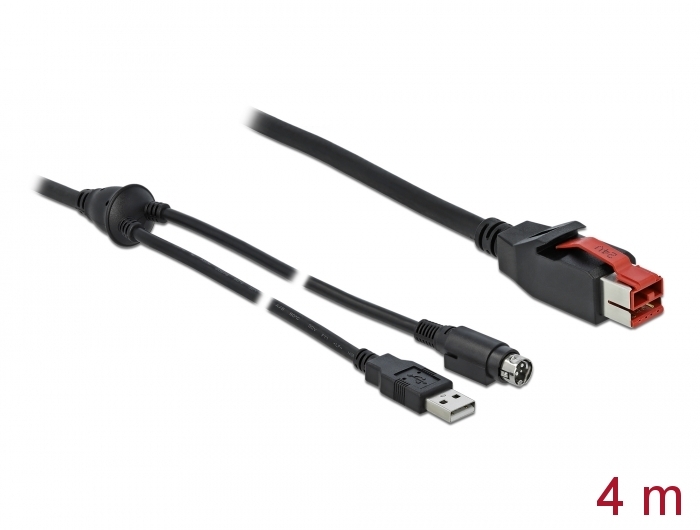 PoweredUSB Kabel Stecker 24 V zu USB Typ-A Stecker + Mini-DIN 3 Pin Stecker 4 m