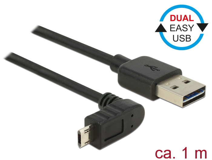 Kabel EASY-USB 2.0 Typ-A Stecker an EASY-USB 2.0 Typ Micro-B Stecker gewinkelt ob/un, schwarz, 1m